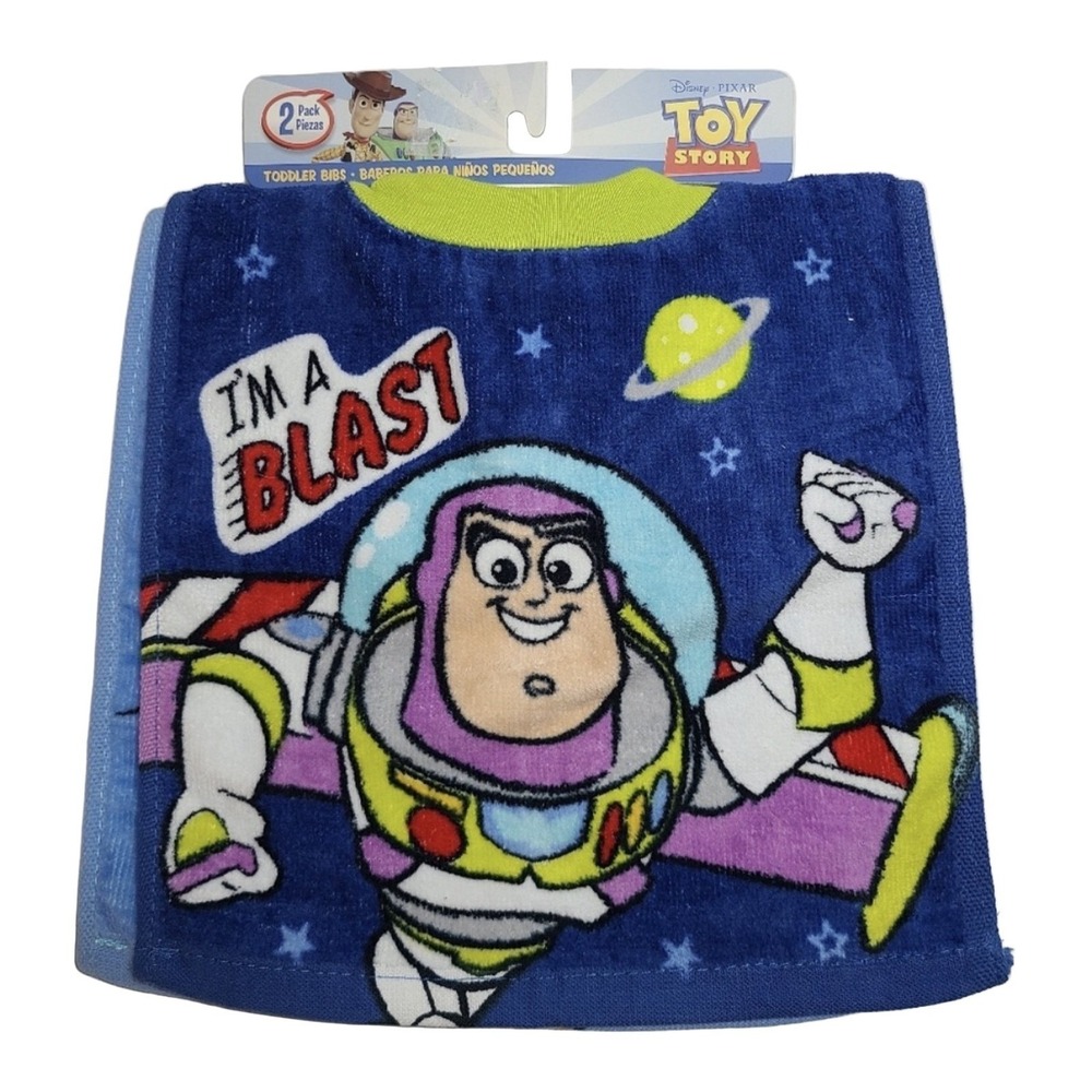 Disney Pixar Toy Story Toddler Bibs 2 Pack Buzz Lightyear Woody Pullover Cotton